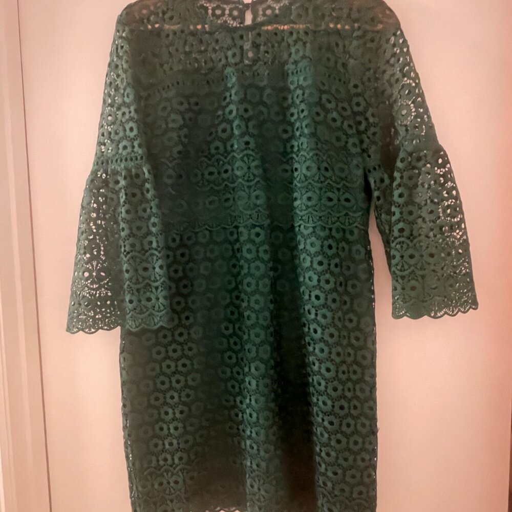 J. Crew Green Long Sleeve Lace Dress - Picture 2 of 8